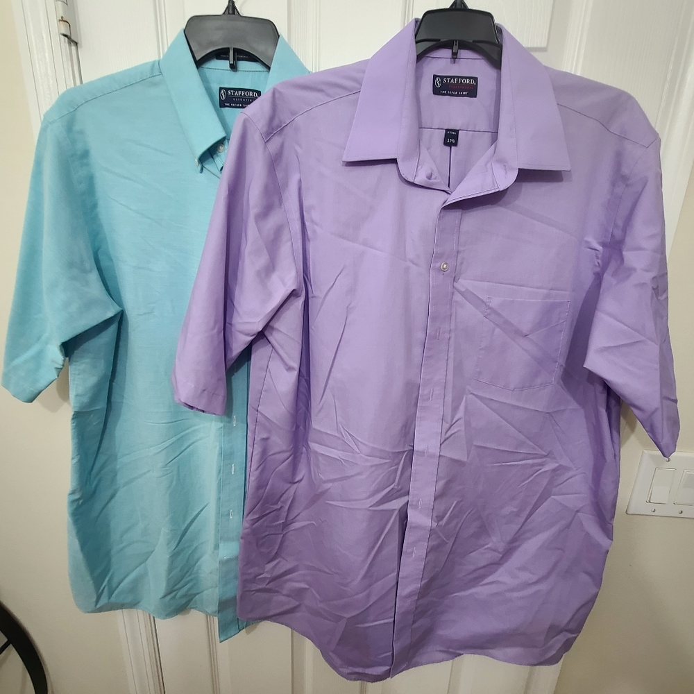 Stafford Men's Short Sleeve Shirts - Purple and Blue
